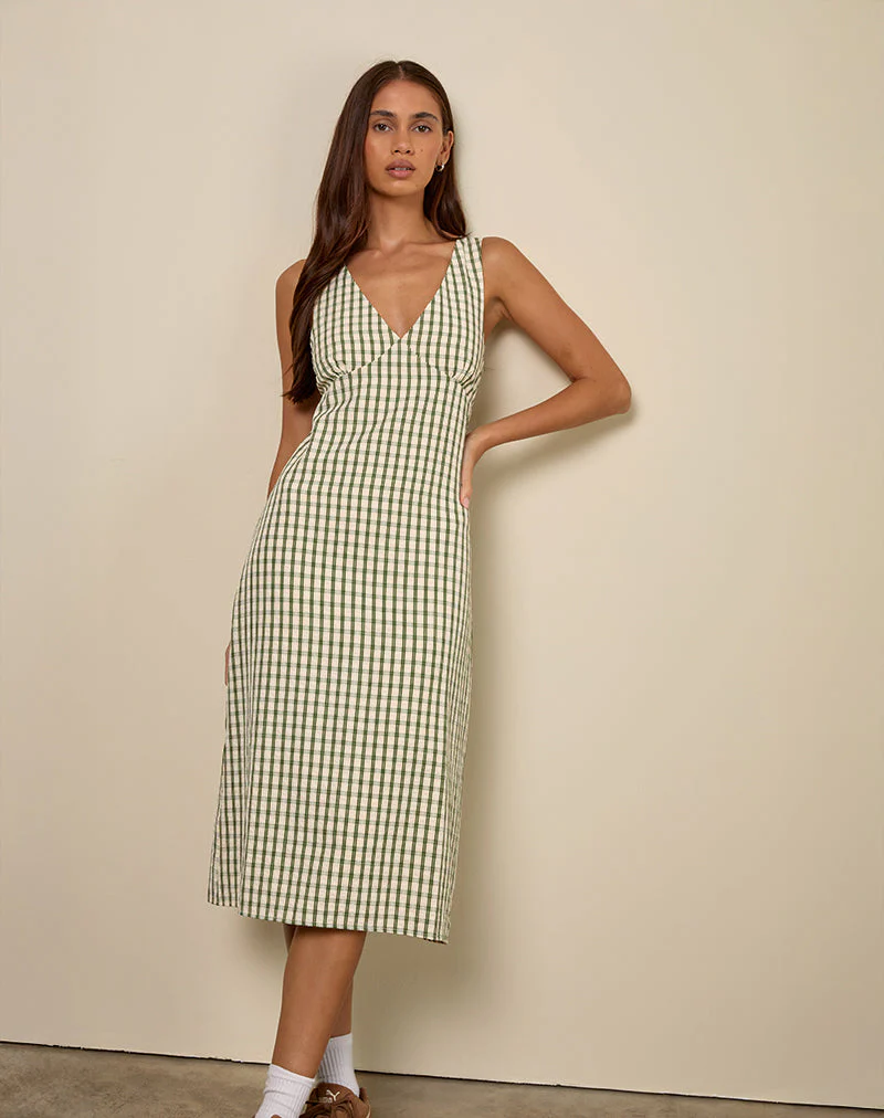 Lavisha Midikleid in grünem Karo