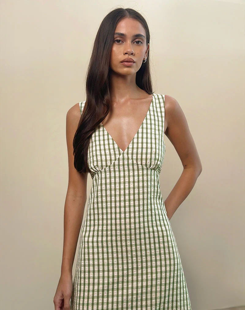 Lavisha Midikleid in grünem Karo - Image 4