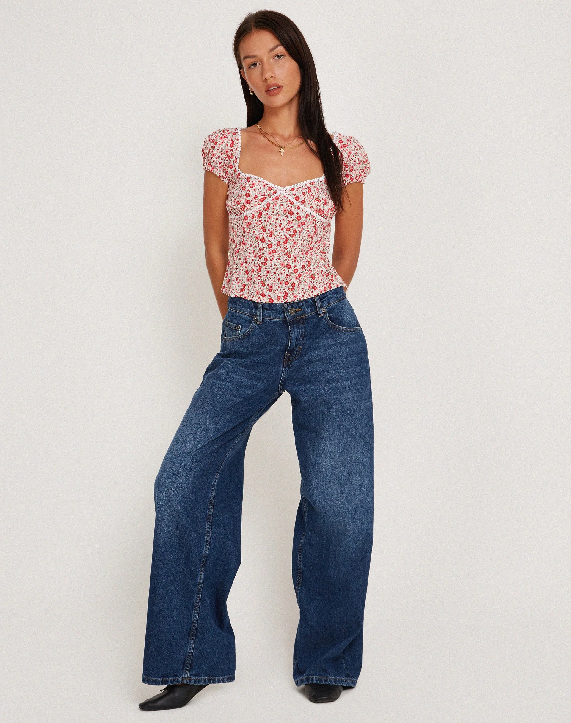 Laz Top in Blush Red Ditsy Floral - Image 7