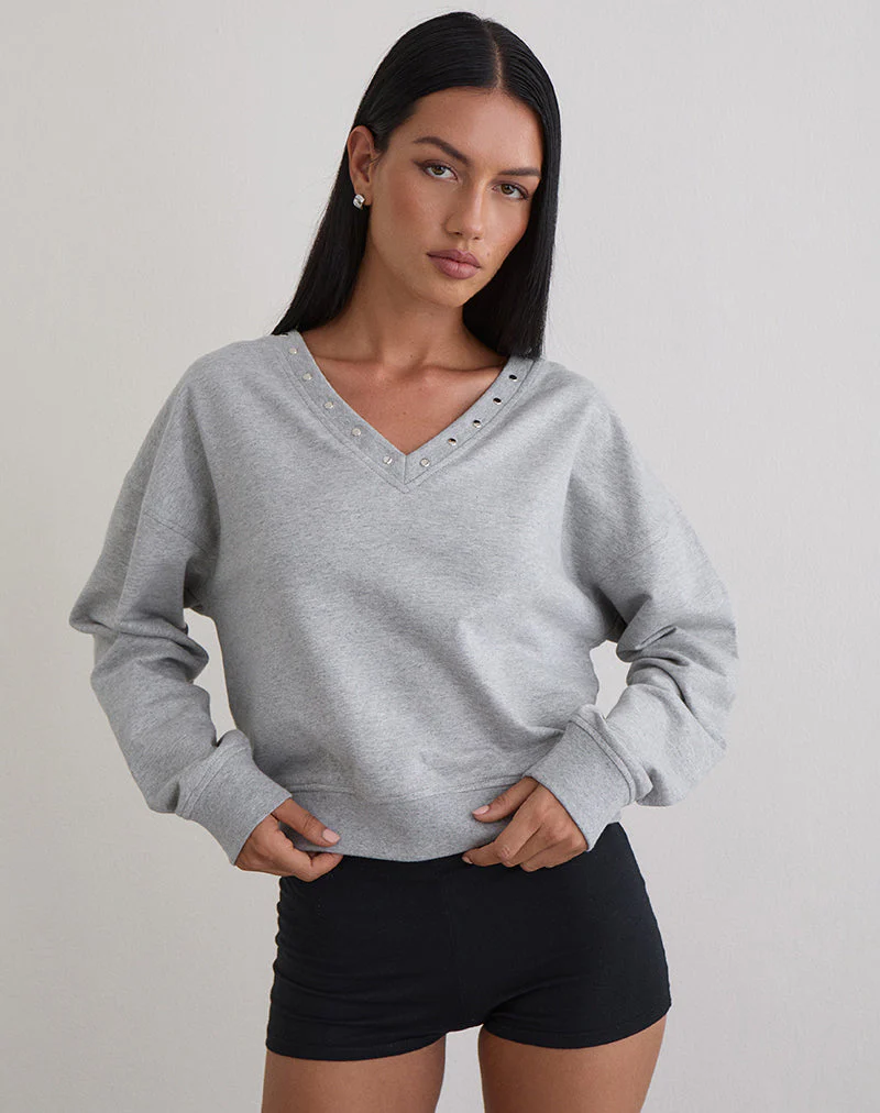 Lazuly Slim Sweatshirt in Grau meliert mit Nieten