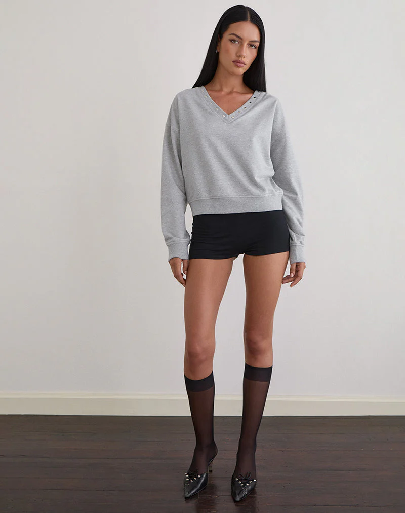 Lazuly Slim Sweatshirt in Grau meliert mit Nieten - Image 2