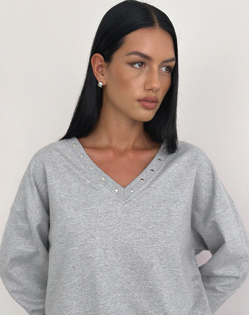 Lazuly Slim Sweatshirt in Grau meliert mit Nieten - Image 3