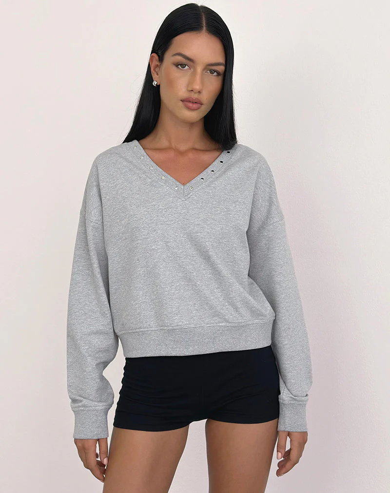 Lazuly Slim Sweatshirt in Grau meliert mit Nieten - Image 4