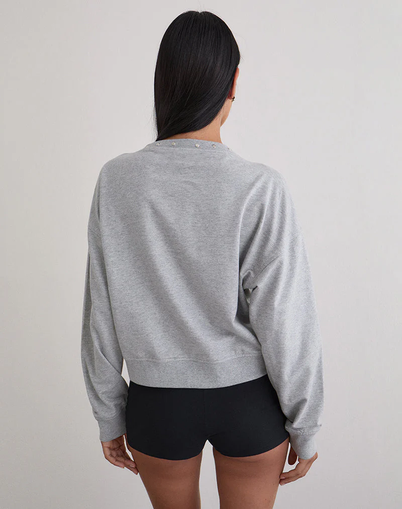 Lazuly Slim Sweatshirt in Grau meliert mit Nieten - Image 5