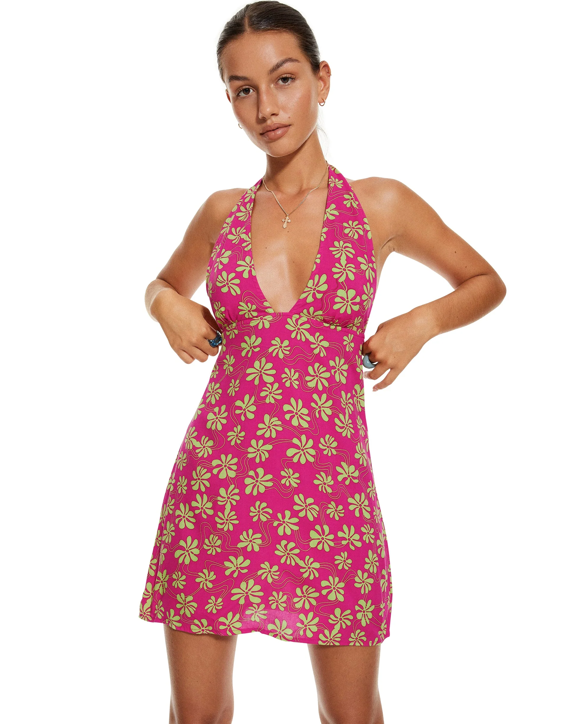 MOTEL X BARBARA Leana Minikleid in 90s Beachy Floral Hot Pink - Image 4