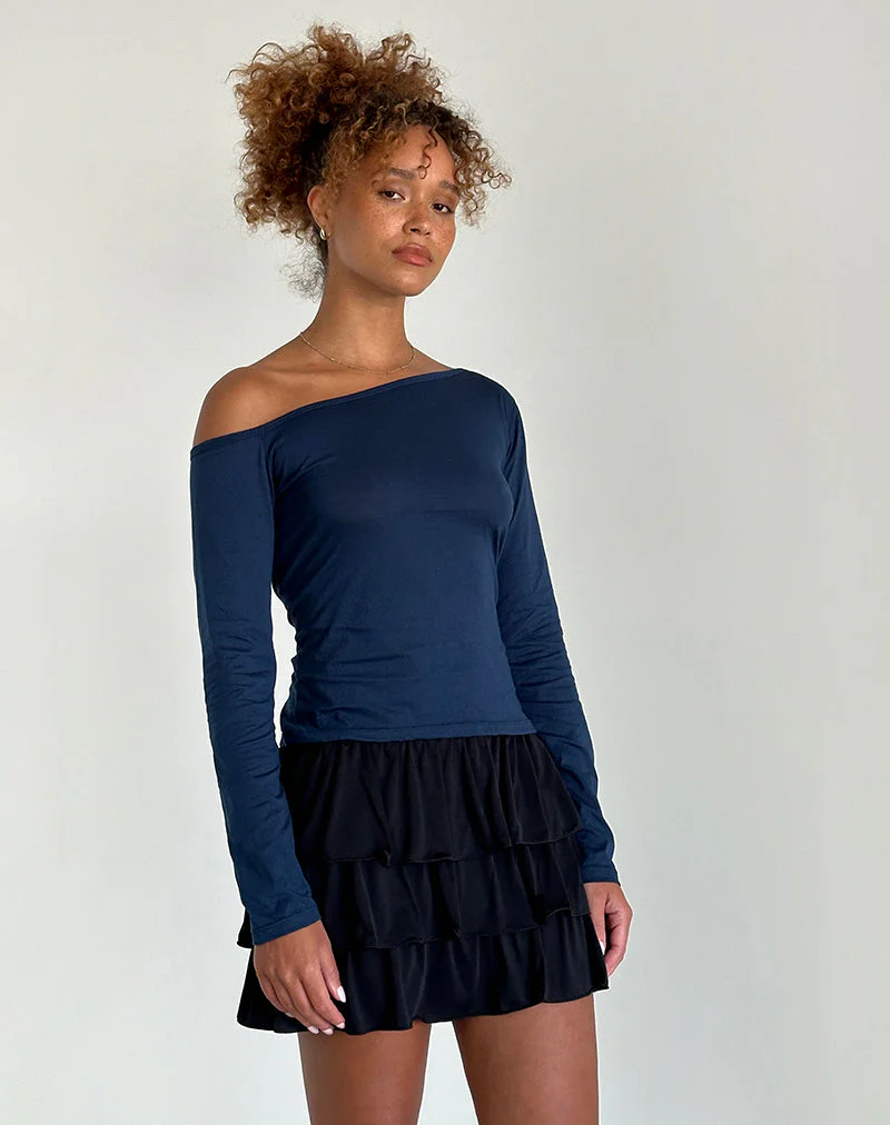 Ledez Asym Schlabber-Oberteil in Navy Tissue