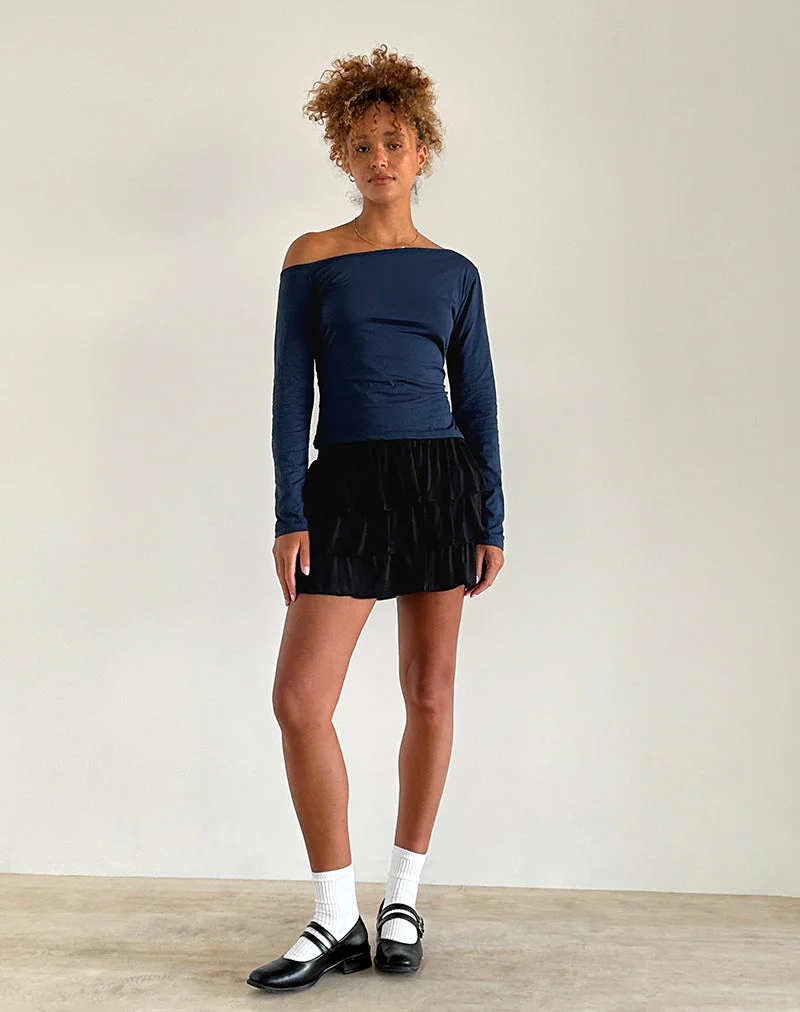 Ledez Asym Schlabber-Oberteil in Navy Tissue - Image 3