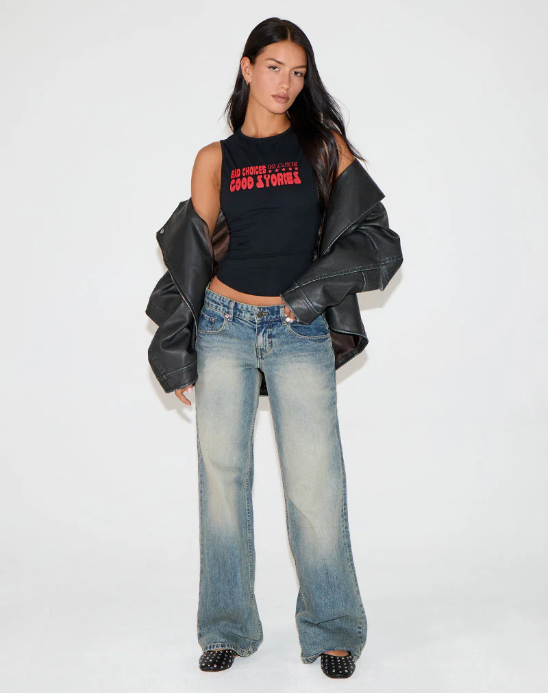 Leen Tank Top in Schwarz mit Bad Choices, Good Stories Grafik - Image 3