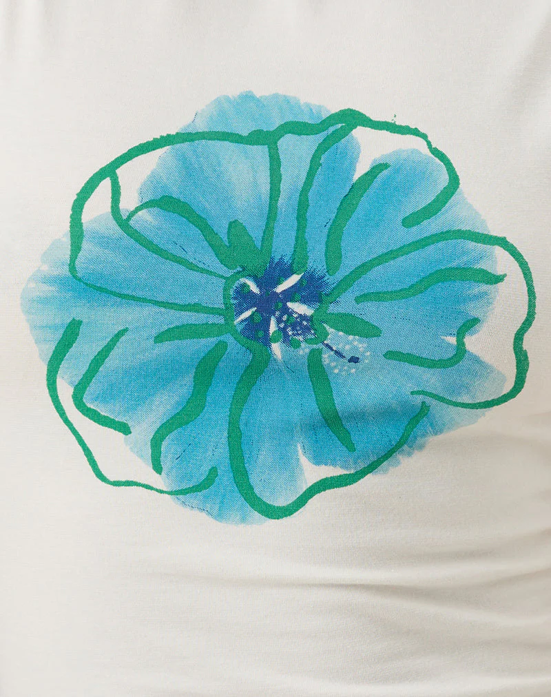 Leen Tank Top in Elfenbein mit gemalter Blume Blau - Image 5