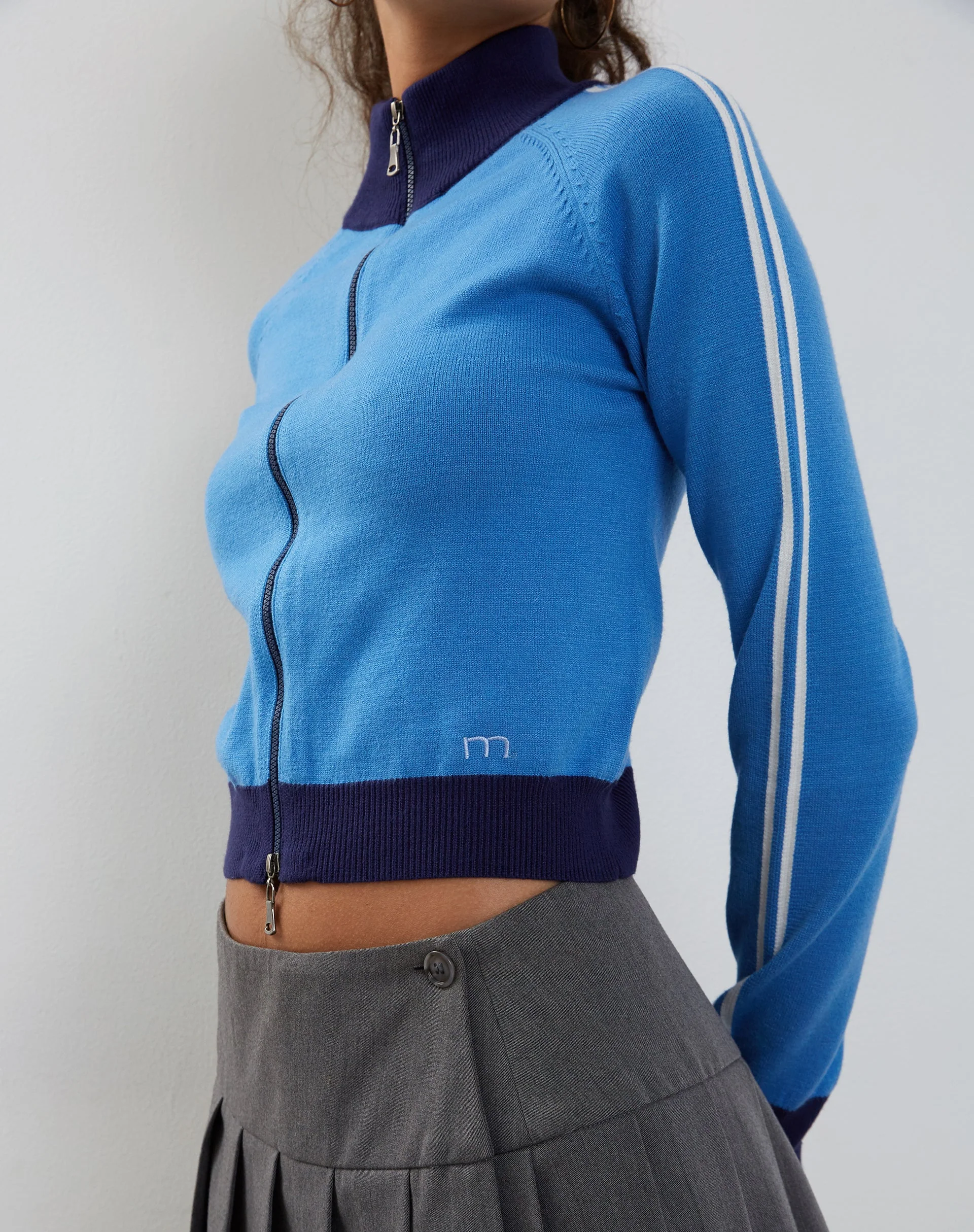 Lennon Zip Up Jacke in Blau mit weißen Streifen