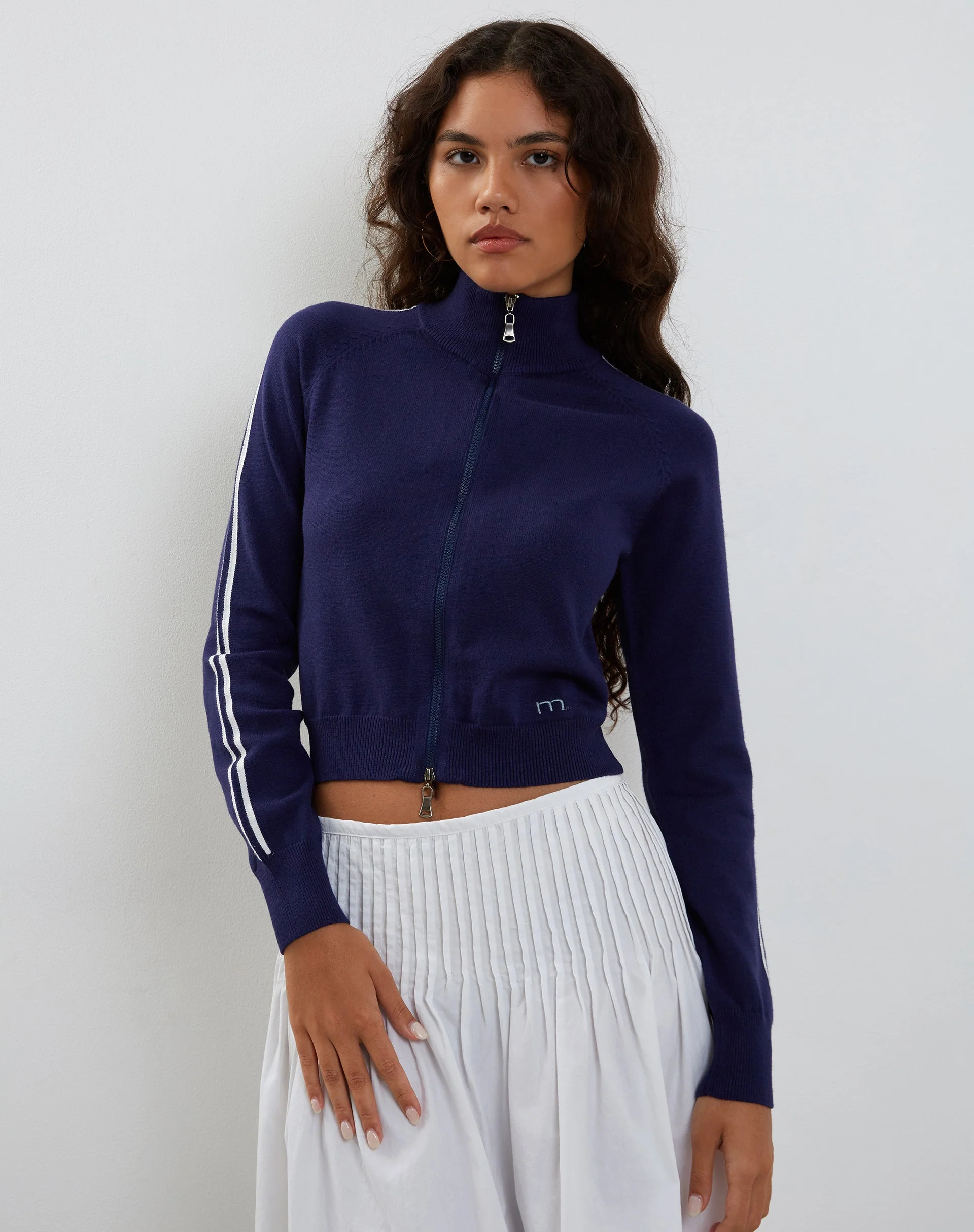 Lennon Strickjacke in Marineblau mit weißen Streifen - Image 3