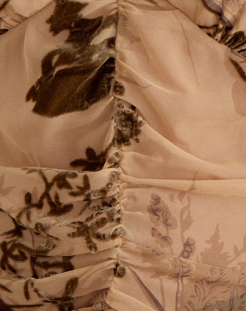 Lentera V-Neck Top in Floral Devore Beige - Image 6