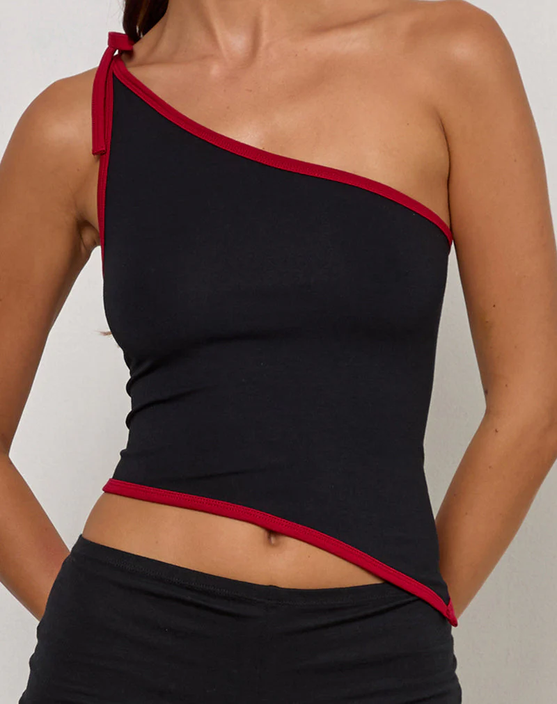 Lenti Asymmetric Top in Schwarz mit roten Adrenalinbindungen - Image 2