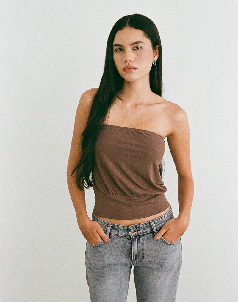 Leocadia Bandeau-Top aus Cupro Bitterschokolade - Image 4