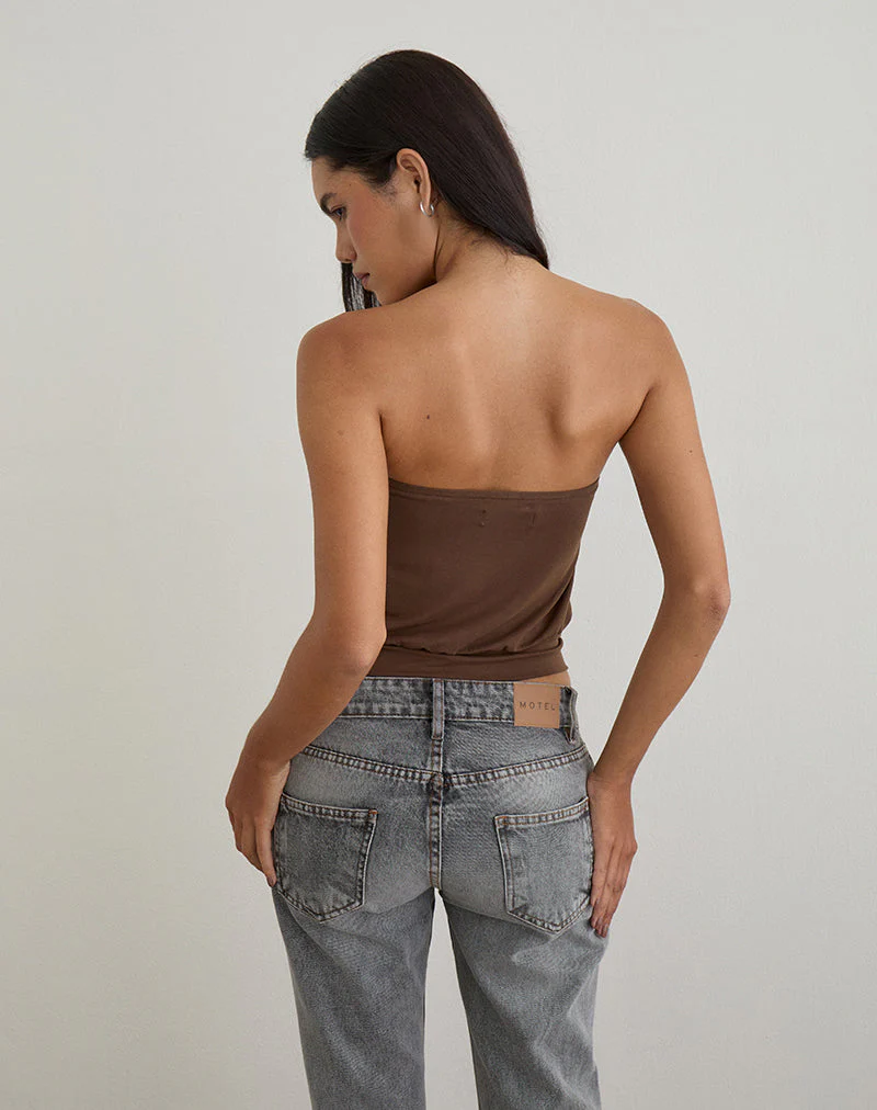 Leocadia Bandeau-Top aus Cupro Bitterschokolade - Image 5