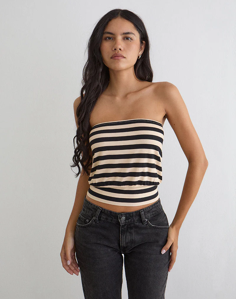 Leocadia Bandeau-Top aus Cupro mit Streifen in Schwarz und Elfenbein - Image 3