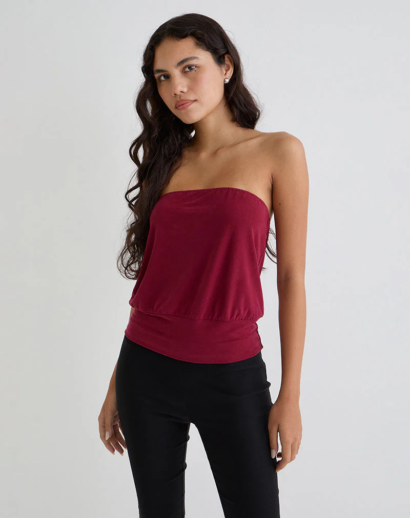 Leocadia Bandeau-Top aus Cupro Dunkelrot - Image 2