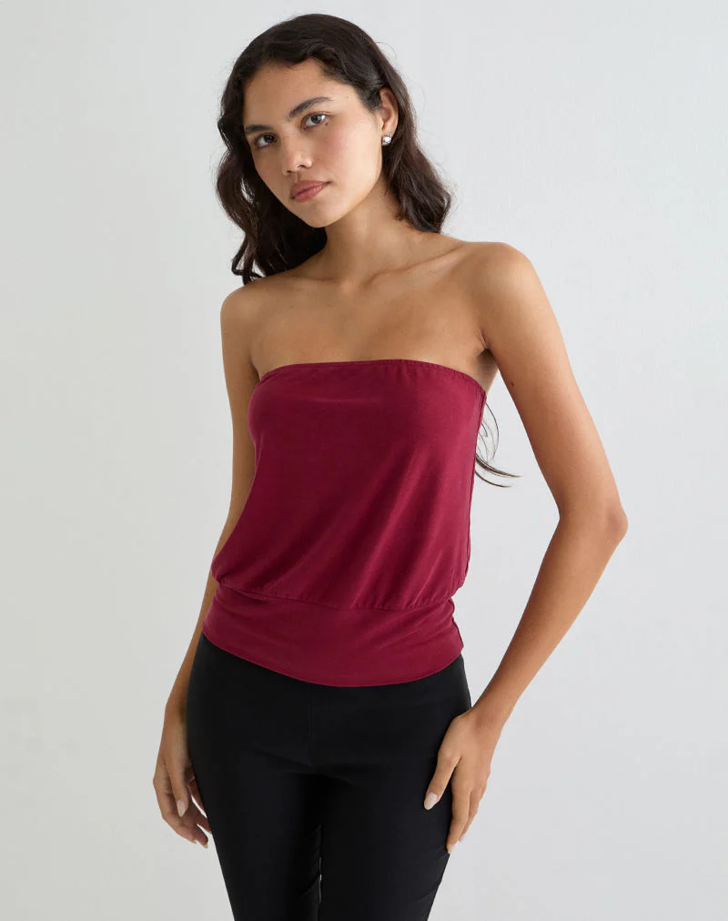Leocadia Bandeau-Top aus Cupro Dunkelrot - Image 5