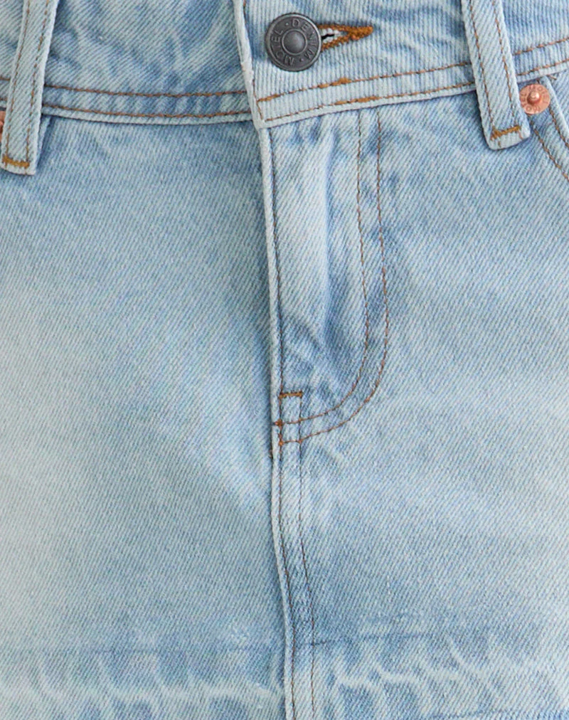 Raw Hem Low Rise Denim Mini Skirt in Icy Blue - Image 6