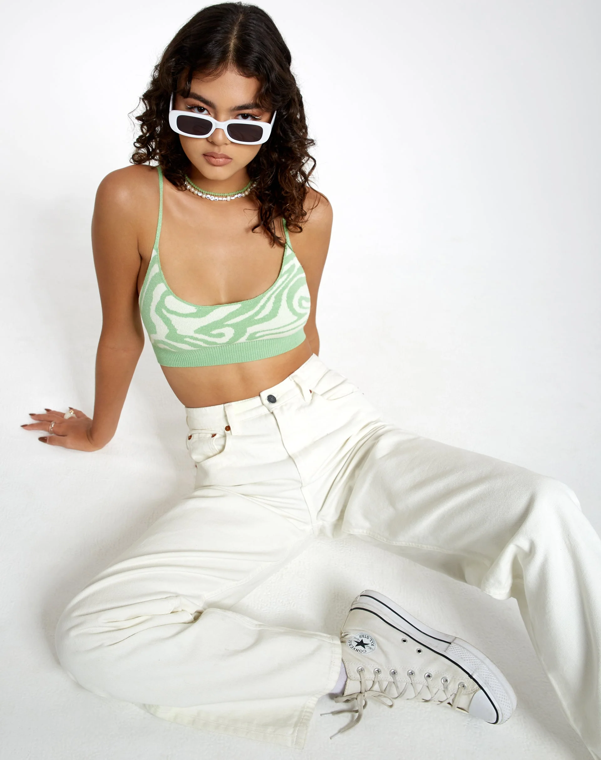 Lian Crop Top in Knit Jagged Swirl Peppermint und Creme - Image 5