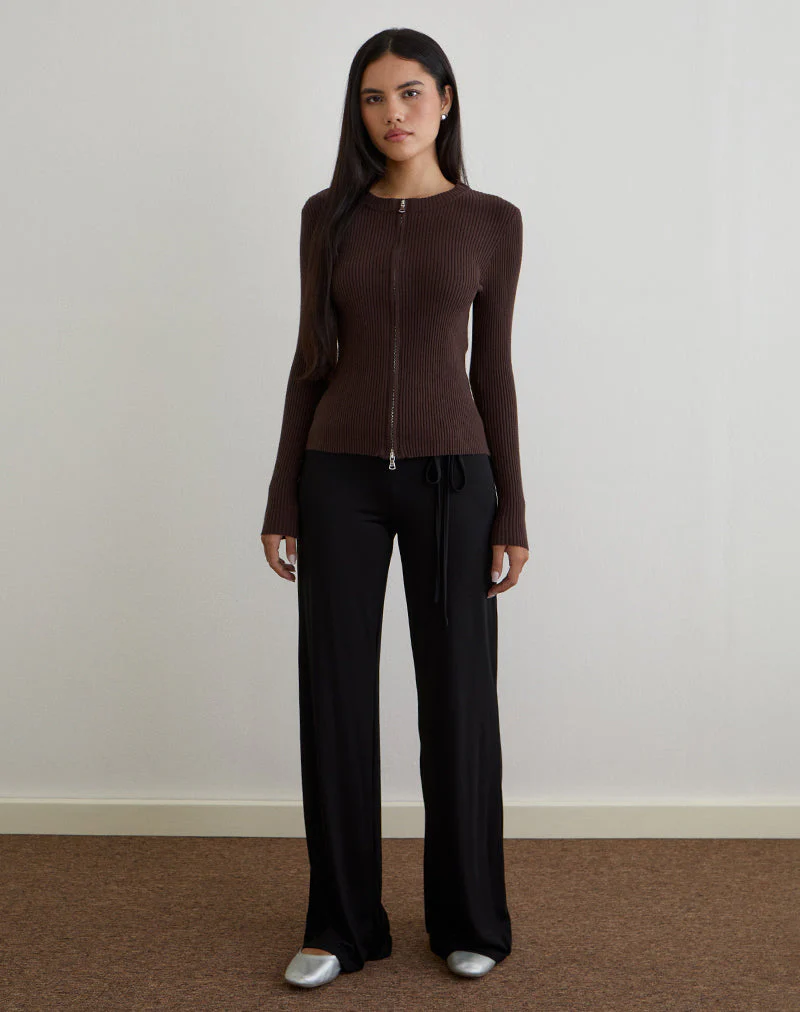 Liano Zip-Cardigan aus Rippenstrick Braun - Image 2