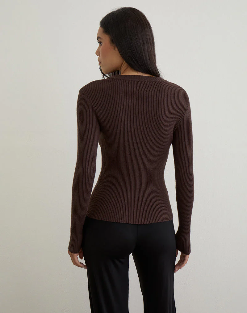 Liano Zip-Cardigan aus Rippenstrick Braun - Image 5