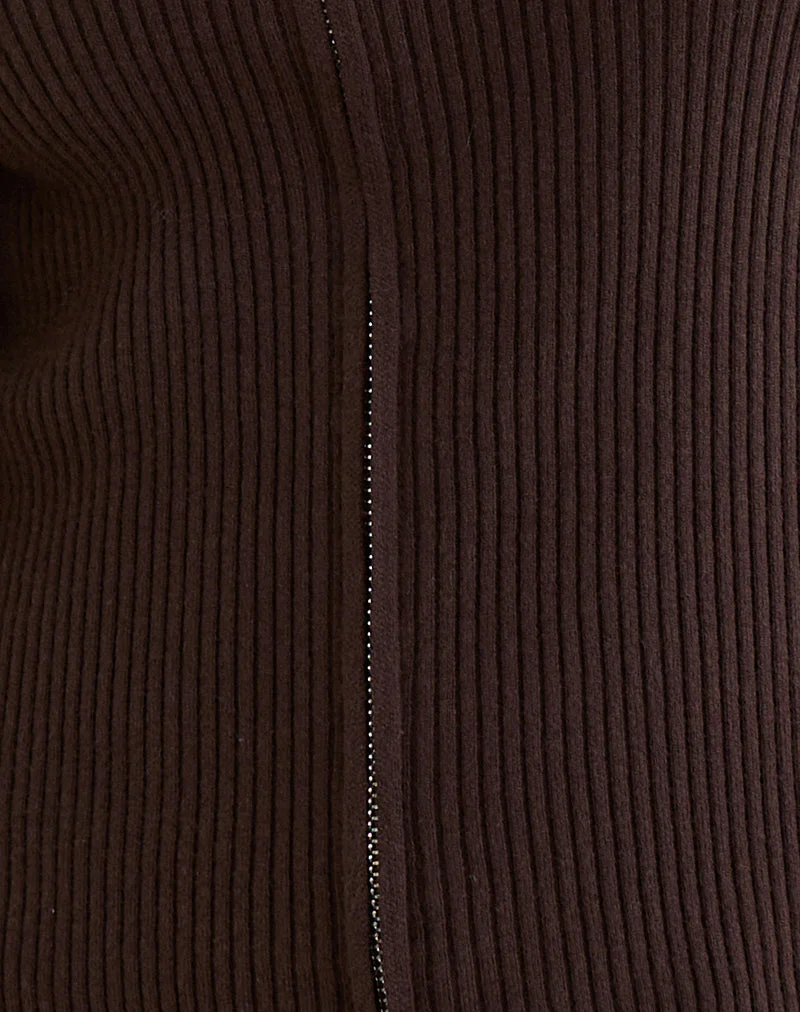 Liano Zip-Cardigan aus Rippenstrick Braun - Image 6