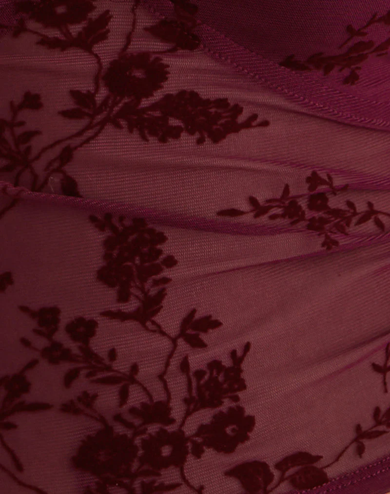 Lihat Top in Botanical Flock Flower Maroon - Image 7