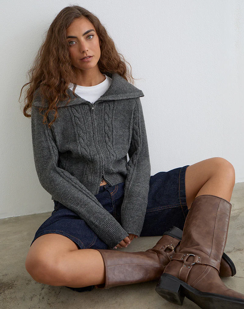 Lilena Zip-Pullover in Knit Dark Shadow