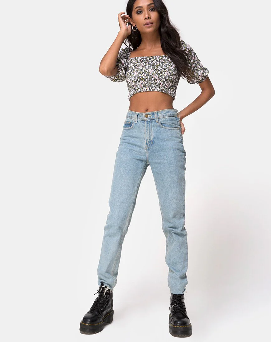 Lilian Crop Top in Floral Field Olive - Image 4