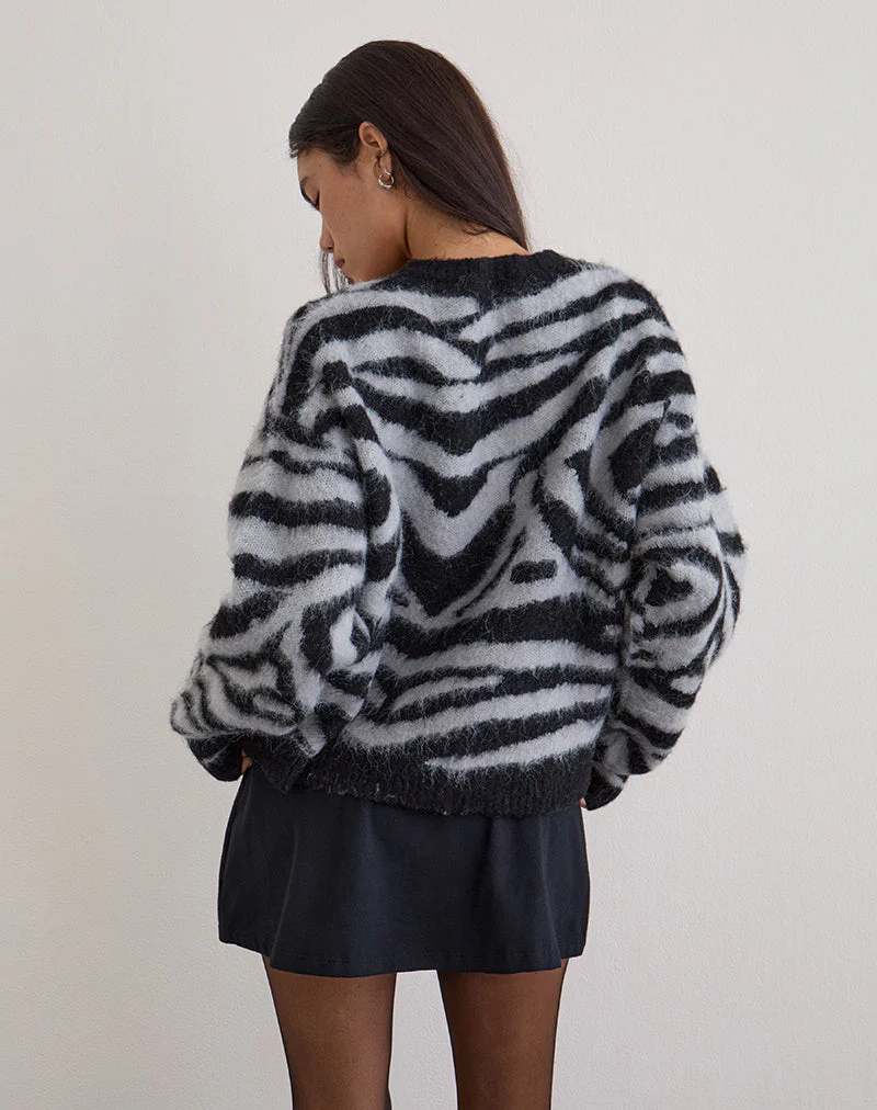 Liliana Cardigan aus Strick Big Zebra Schwarz und Grau - Image 4