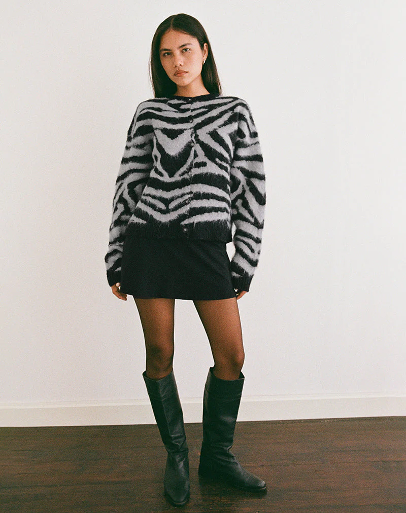 Liliana Cardigan aus Strick Big Zebra Schwarz und Grau - Image 5