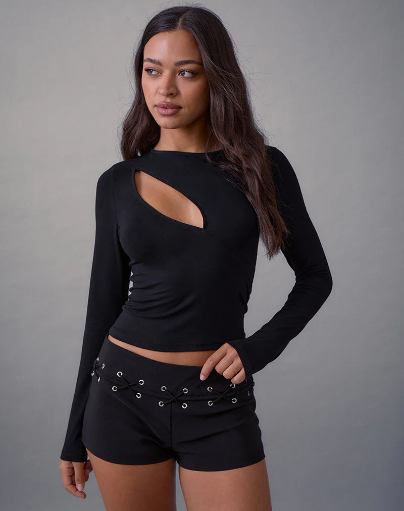 Linaya Lace Up Hot Pant in Tailoring Schwarz - Image 2