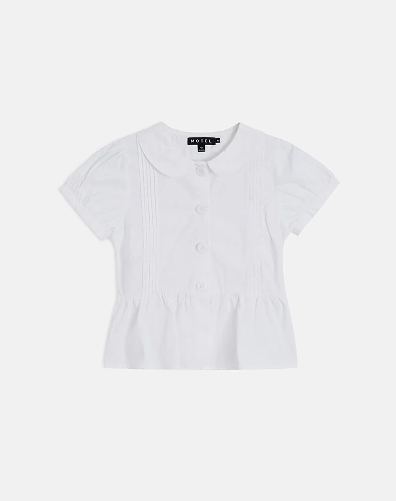 Linde Blouse with Peplum Hem in Poplin White - Image 3