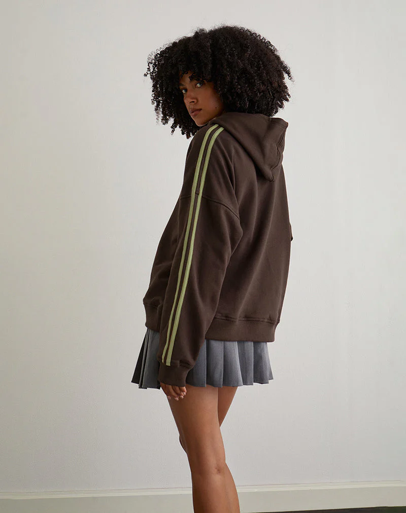 Lingwu Hoodie in Bitterschokolade mit grünem Einband und M-Stickerei - Image 2