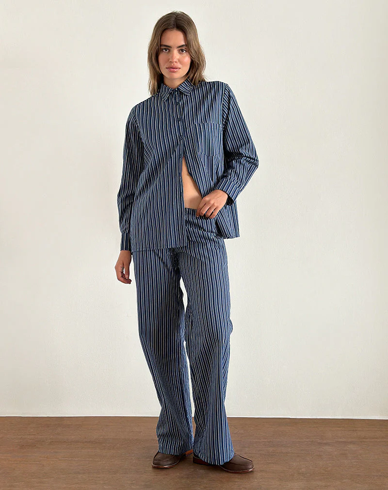 Lirura Hose mit weitem Bein aus Indigo Streifen Dunkelblau - Image 2