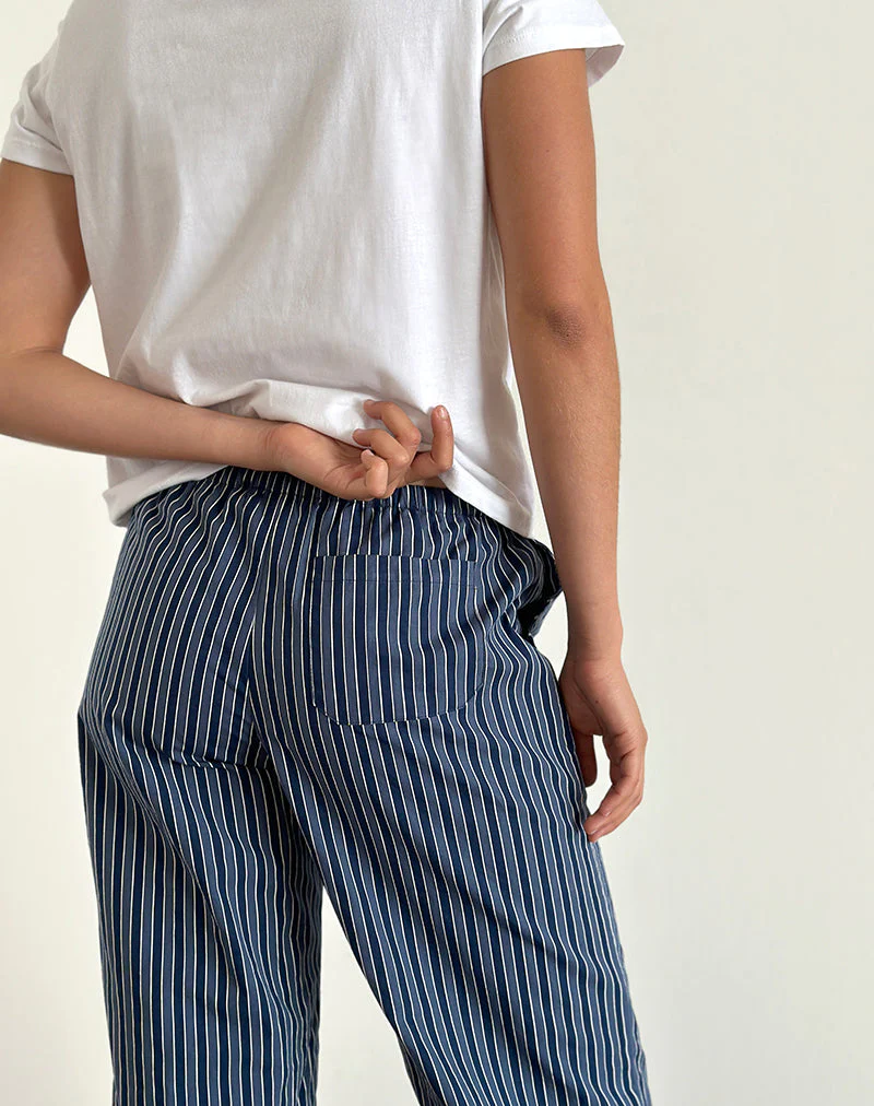 Lirura Hose mit weitem Bein aus Indigo Streifen Dunkelblau - Image 5