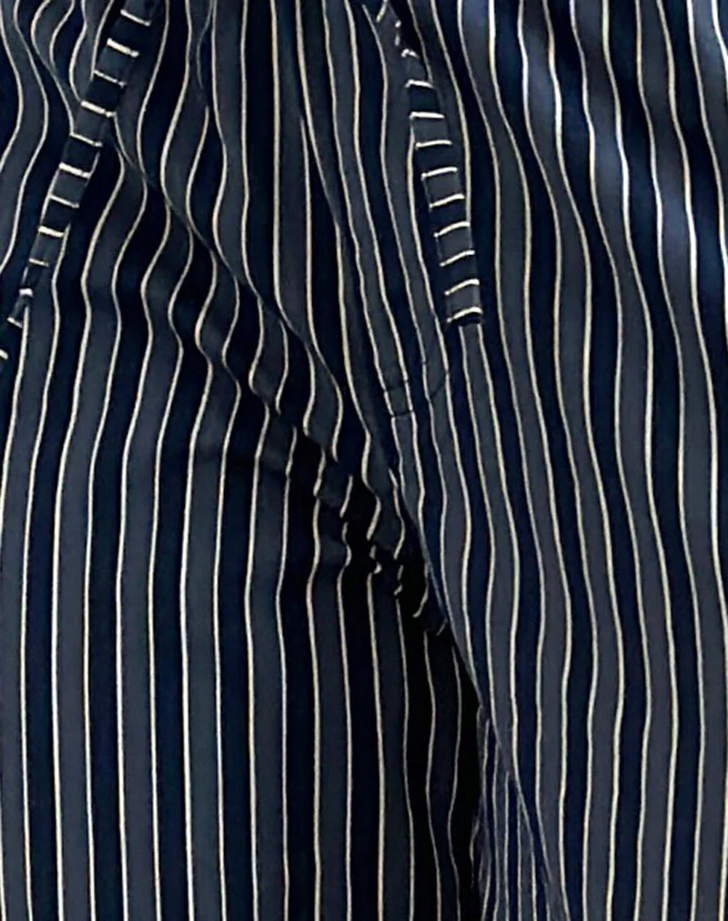 Lirura Hose mit weitem Bein aus Indigo Streifen Dunkelblau - Image 6