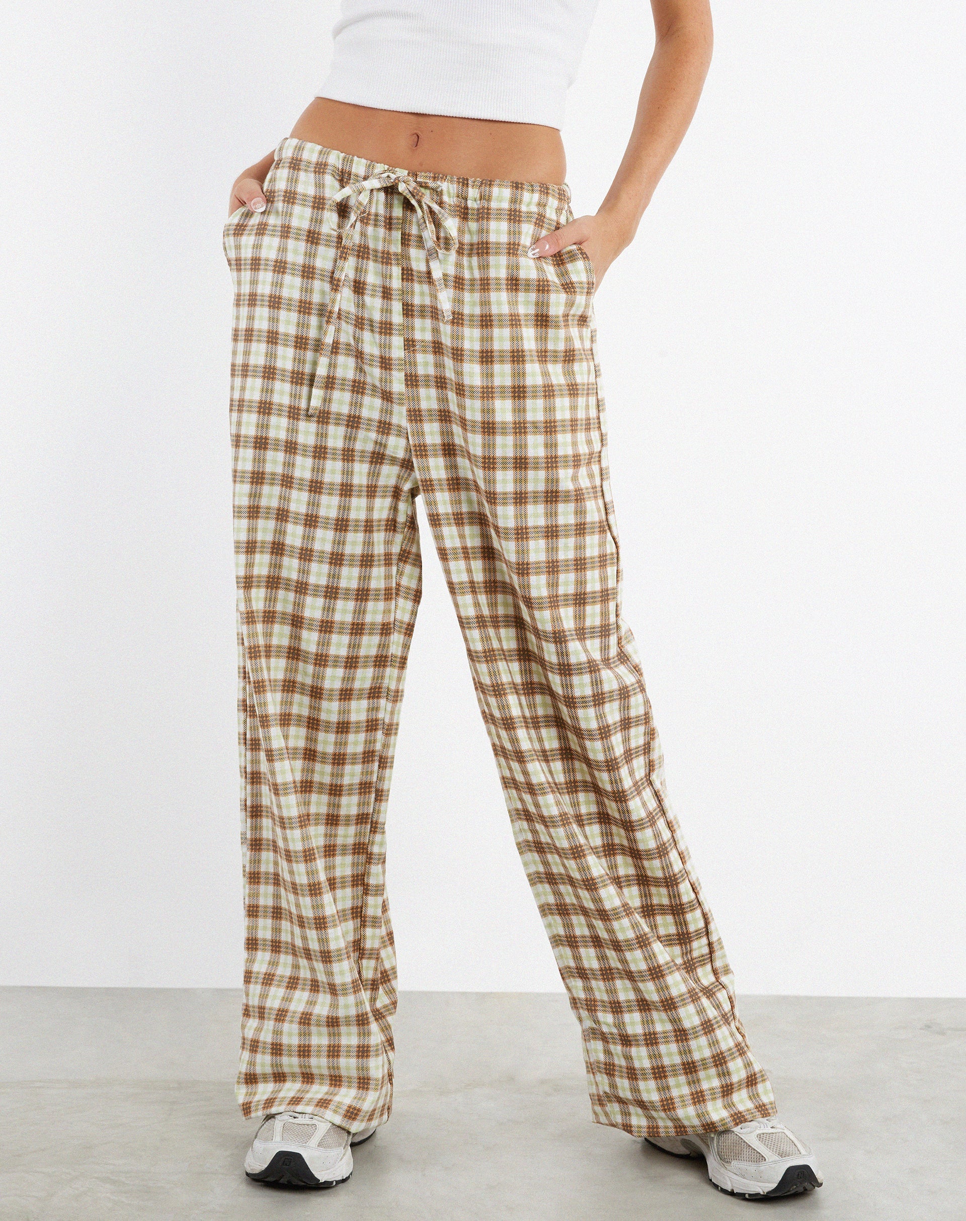 Lirura Hose mit weitem Bein, gelb und braun kariert - Image 2