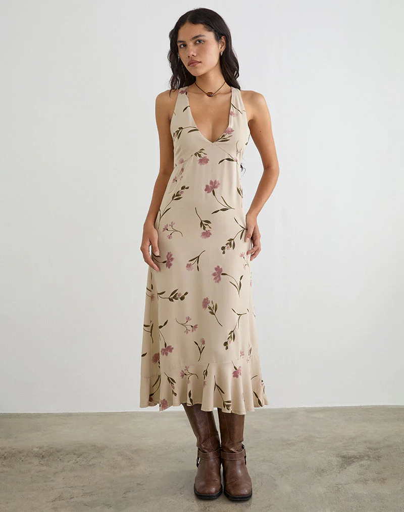 Lisandy Midi Dress in Bloom Leafy Taupe - Image 3