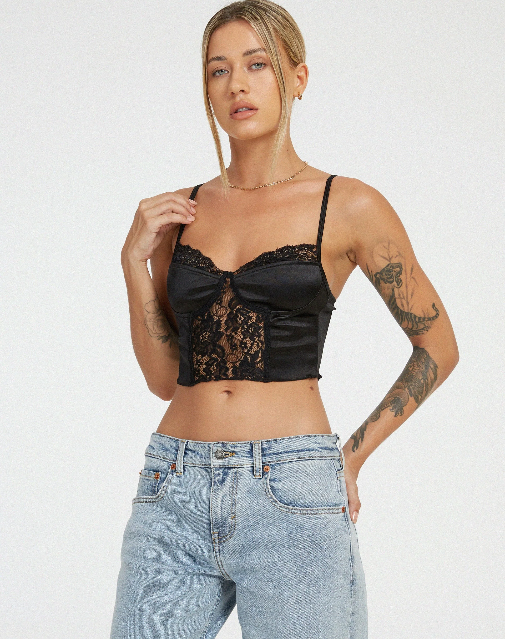 Litasa Korsett-Top in Satin Schwarz