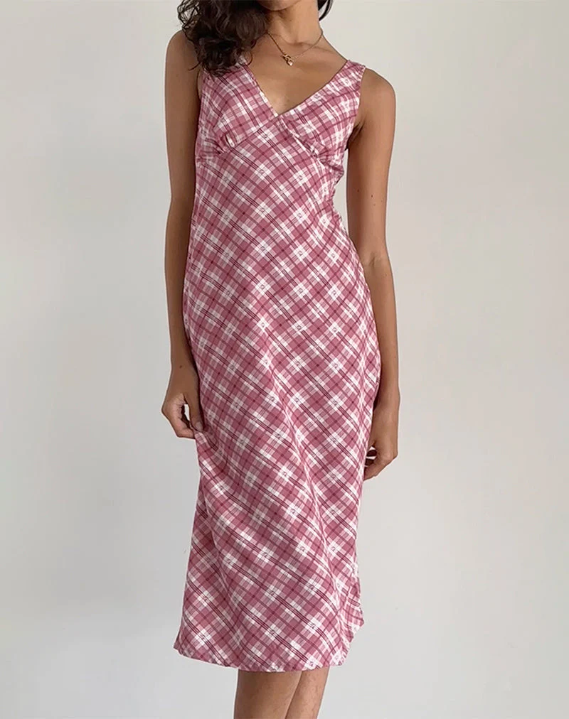Liva Midikleid in Rosa Tartan
