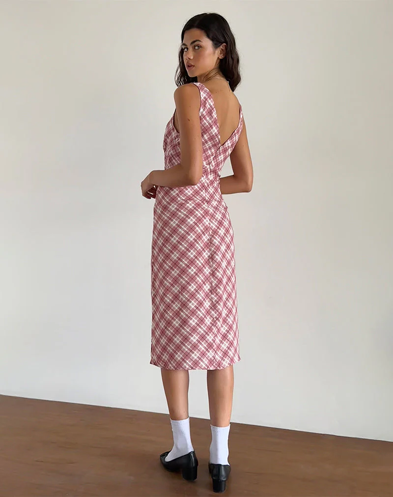 Liva Midikleid in Rosa Tartan - Image 2
