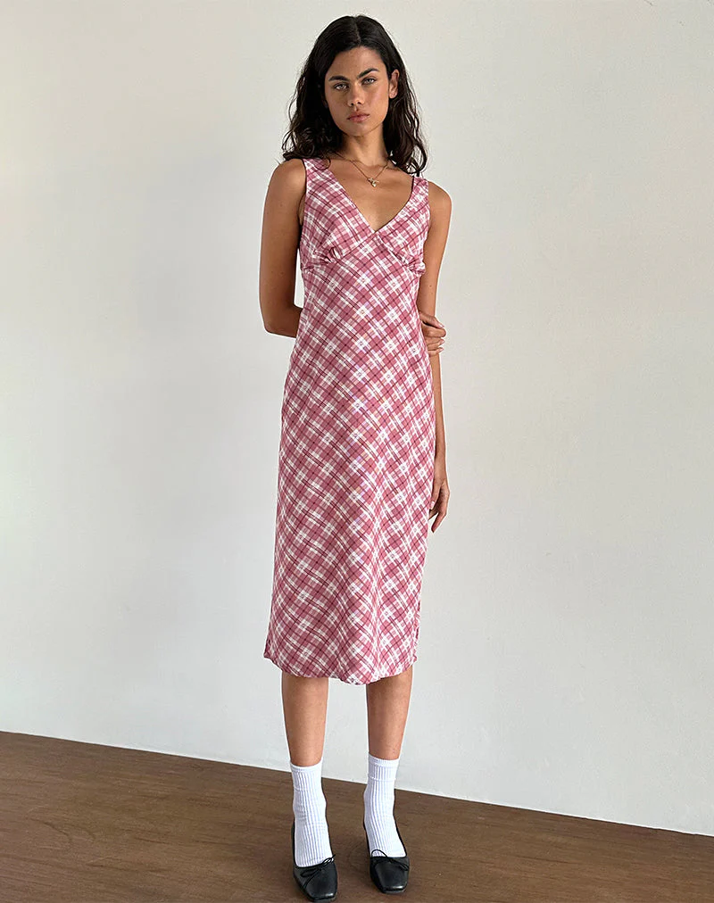 Liva Midikleid in Rosa Tartan - Image 3