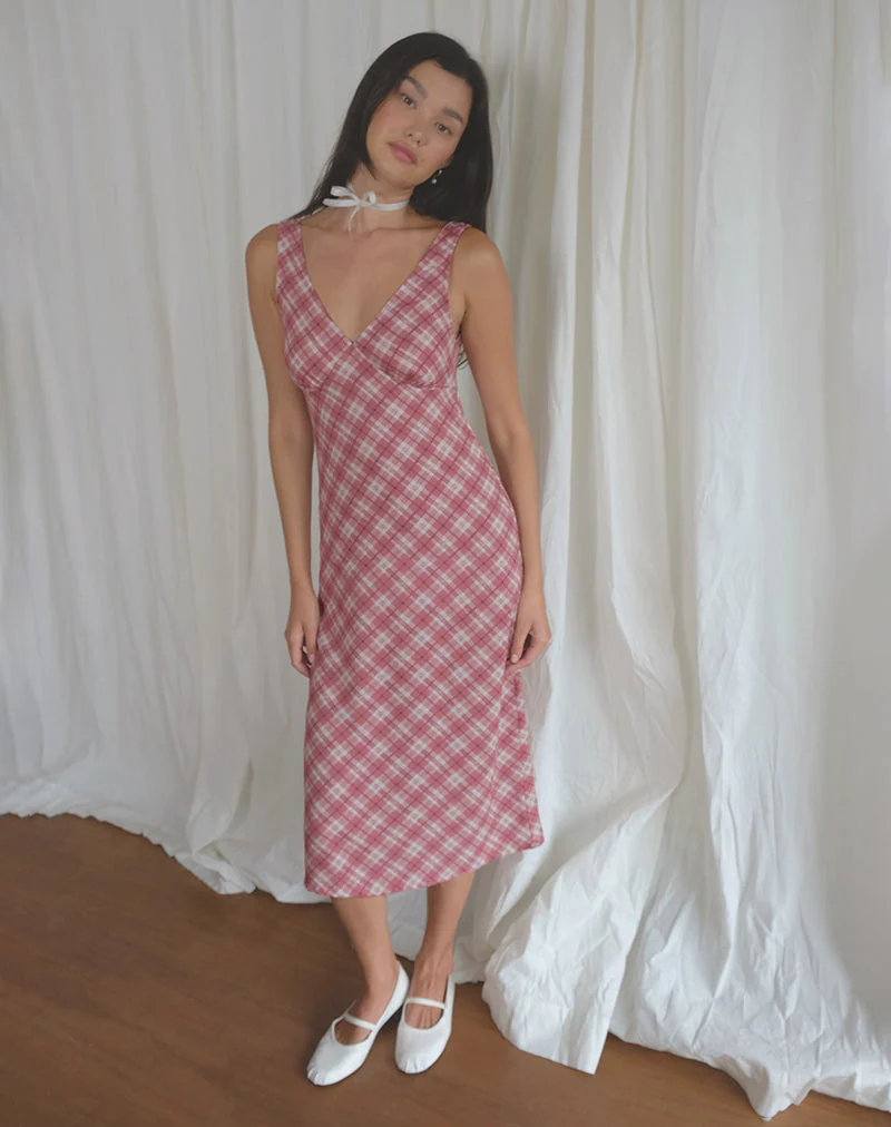 Liva Midikleid in Rosa Tartan - Image 4