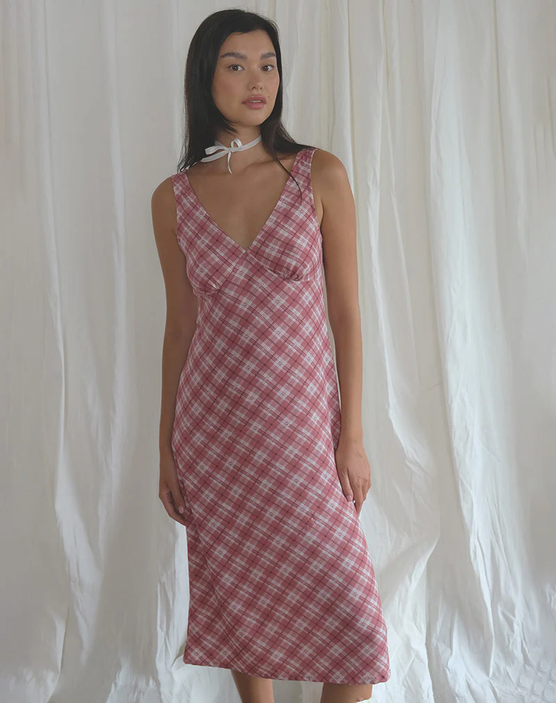 Liva Midikleid in Rosa Tartan - Image 5