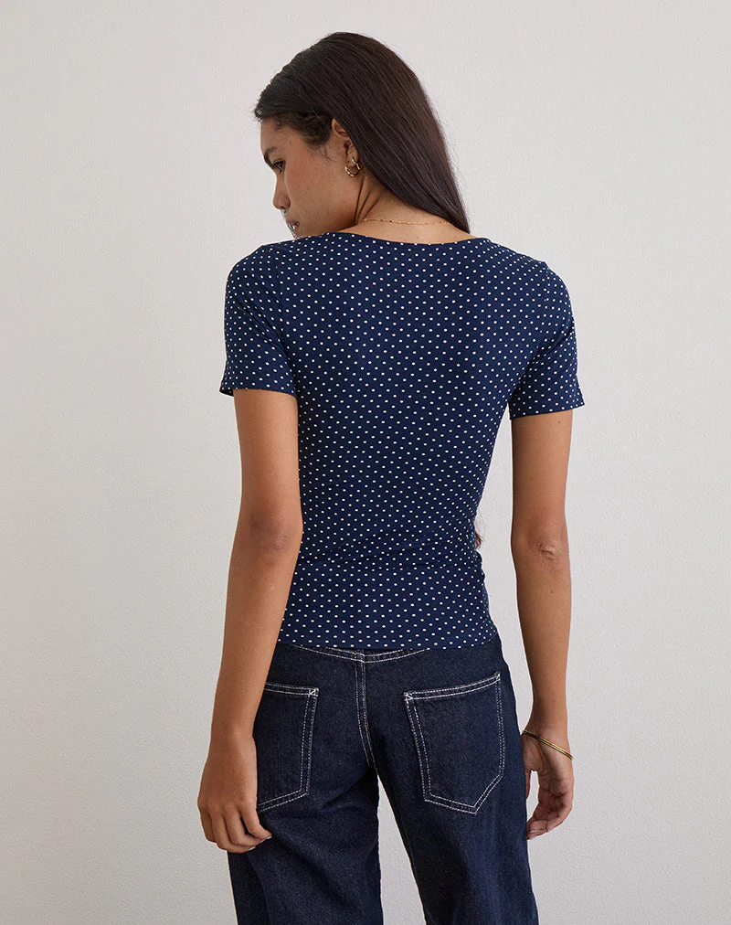Lobos Crossover-Oberteil aus Jersey Micro Polka Navy - Image 3
