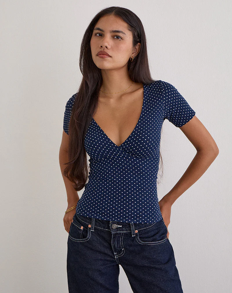 Lobos Crossover-Oberteil aus Jersey Micro Polka Navy - Image 6