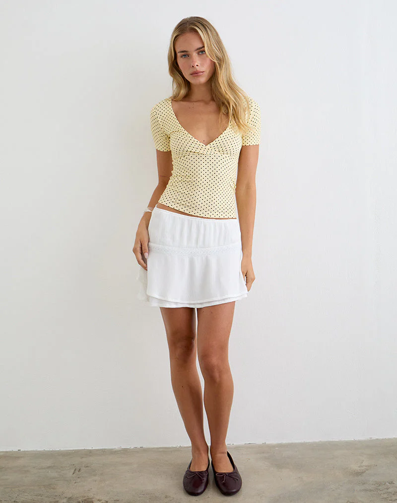 Lobos Crossover Top in Butter Yellow with Micro Polka Dots - Image 3