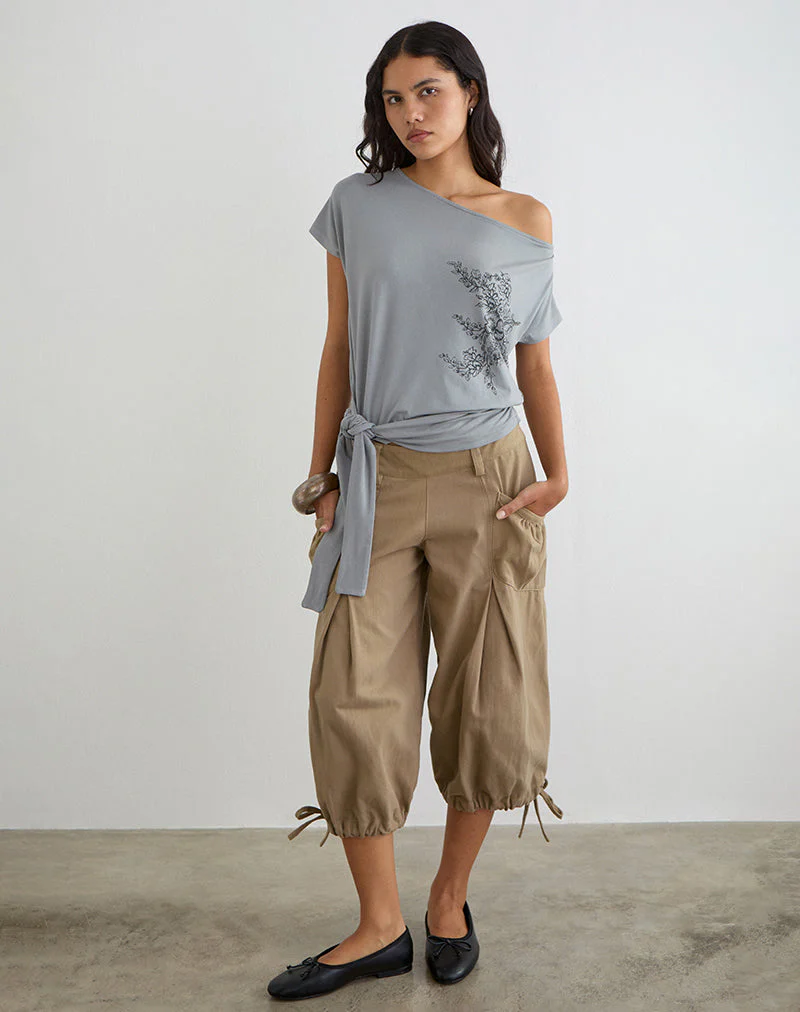 Lola Tie Waist Top in Artistic Floral Grey - Image 3
